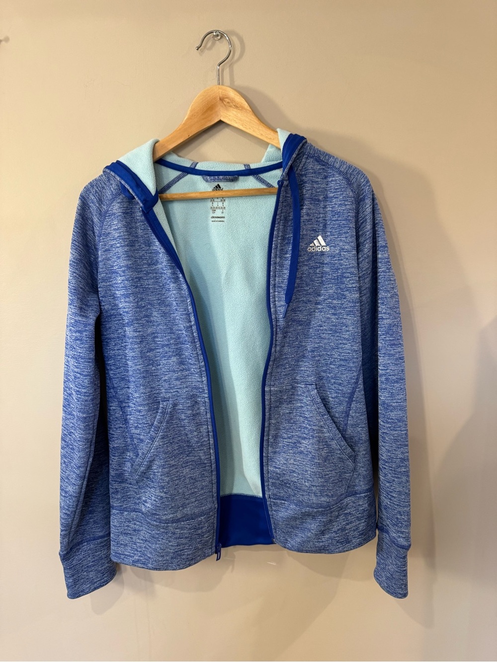 Adidas ClimaWarm Full Zip Hoodie Blue Womens Small Fleece Lined - Picture 7 of 11